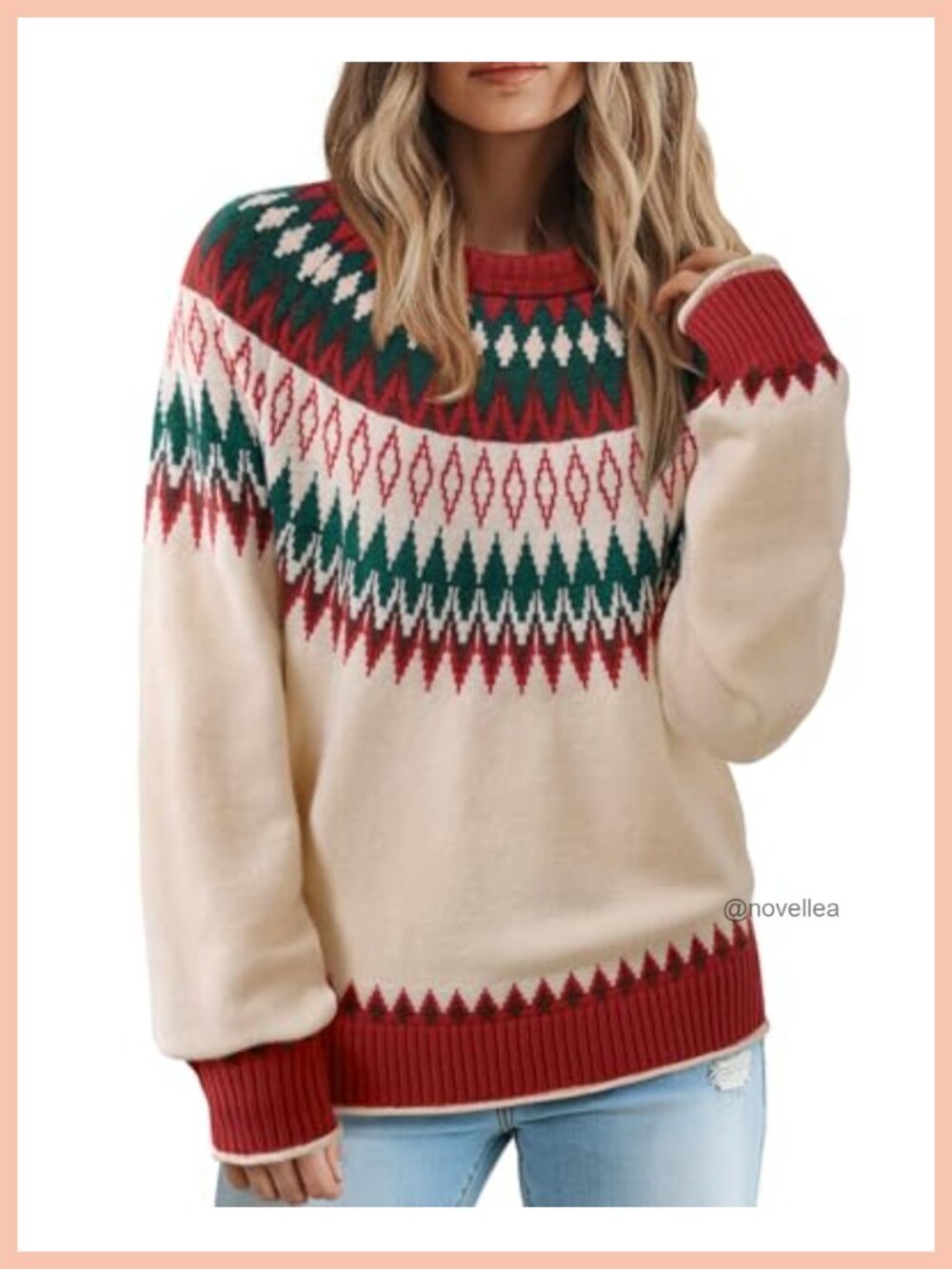 Fair Isle Colorblock Knit Pullover Sweater Long Sleeve Cozy